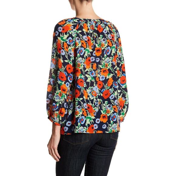 JOIE Navy Floral Print Mckenna Silk Blouse Women's Size Small MSRP $258 - Picture 2 of 7